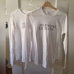 FIGS “Awesome Humans” White Long Sleeve Tees – 2 Pack – XS – NEW (Unworn)
